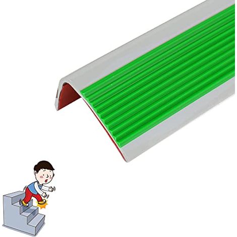 Protection de bord d'escalier autocollante en forme de L - 1 m - En PVC - Antidérapant et imperméable - Pour escaliers intérieurs et extérieurs - Large gamme de couleurs (L : 1 m/39,37") (vert) (1/5)