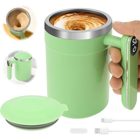 Automatischer magnetischer Kaffeebecher, Edelstahl-Isolierbecher, 400 ml (14 oz), mit Griff, Temperaturanzeige, Typ-C-Ladeanschluss, selbstmischender Reisegetränkebereiter.