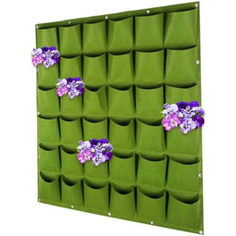 Fioriera da parete sospesa in tessuto non tessuto, con 36 tasche verdi, ideale per balconi o interni, perfetta per piante, erbe aromatiche e fiori.