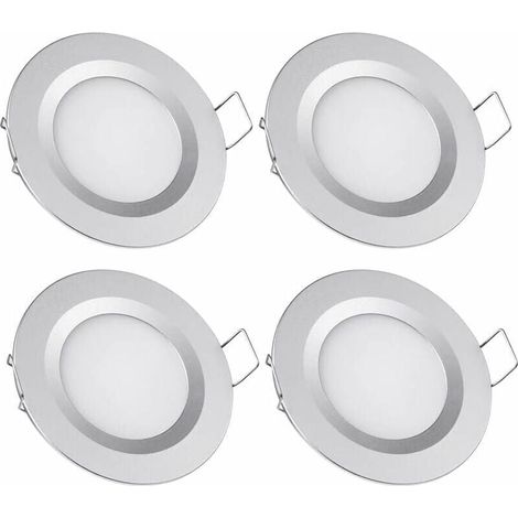 4 x Spot LED Encastrable 12V Trou 58-65mm 3W 3200K Plafonnier Encastré pour Camping-car Bateau Caravane Van Yacht Blanc chaud (Finition argentée) (1/4)