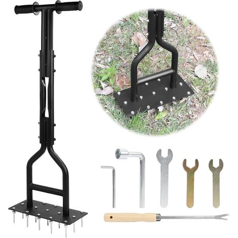 93cm Aérateur de Gazon Manuels Scarificateur, Aerateur de Pelouse avec 15 Pointes en Fer et Outils de Désherbage, Outil de Jardin, Déchaumer la Pelouse pour Sols Compacts et Pelouses (1/5)