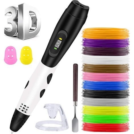 3D-Stift-Set: 3D-Stift + PLA-Filament. 3D-Stift mit LCD-Bildschirm + 12-farbiges 1,75-mm-3D-Filament – insgesamt 36,6 Meter. Ideales DIY-Geschenk für Kinder, Anfänger und Erwachsene. Kompatibel mit AB (1/4)