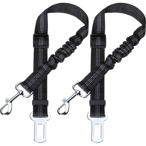 Ceinture de sécurité chien avec amortisseur élastique et mousqueton renforcé réglable, niveau sécurité maximal, noir, 2 pièces (1/5)