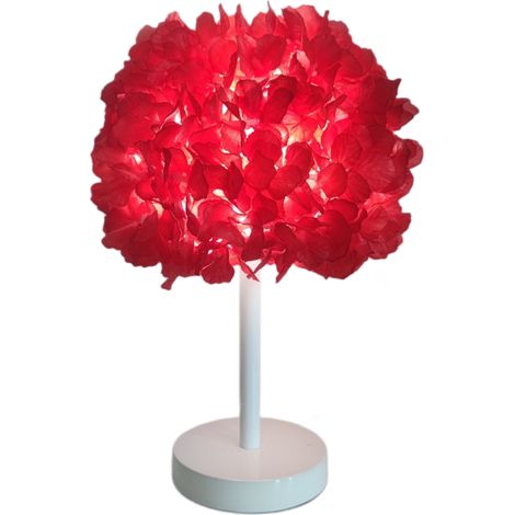 GDHZS-Lampe de chevet à fleurs en plumes – Abat-jour élégant en forme d'orchidée – Hauteur 33 cm – Lumière chaude E27 incluse – Décor moderne, rouge vif (1/2)