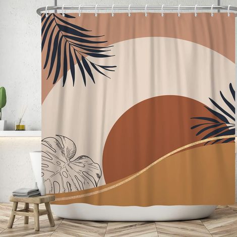 152x183cm Rideau de Douche Abstrait Milieu du Siècle Plante à Flanc de Colline, Palmier, Feuille de Monstera pour Salle de Bain et Baignoire Étanche (1/5)