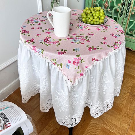 Nappe Ronde - Nappe de Table en Tissu Imperméable avec Dentelle Brodée - Pour Cuisine Dîner Mariage Fête Extérieur - 1 Pièce (1/5)