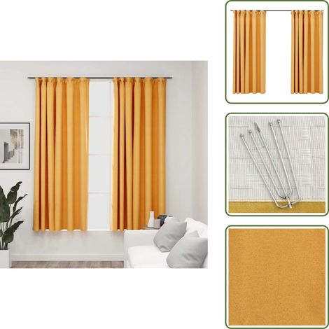 Rideaux occultants aspect lin et crochets 2 pcs Jaune 140x175cm - Rideaux Occultants - Rideaux Jaunes - Rideaux Lin - Décoration Intérieure - Intimité (1/5)