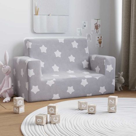 Divano per Bambini Sofa per Bambini 2 Posti Grigio Chiaro Stelle Morbido Peluche (1/5)