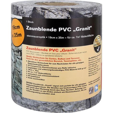 Zaunblende PVC Mauer Granit 0,19x35m mit 25 Klemmschienen