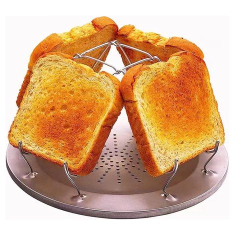 Grille-pain de camping pour cuisinière à gaz – Grille-pain pliable en acier inoxydable pour 4 tranches – Support à pain portable pour cuisine extérieure randonnée barbecue et pique-nique – Argent (1/5)