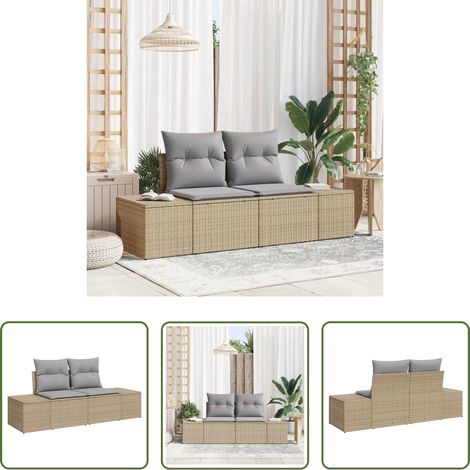 Terrassensofa - Gartensofa mit Kissen Beige 184 x 62 x 69 cm Poly-Rattan
