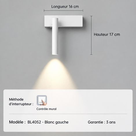 Applique murale liseuse LED 5W lumière chaude spot orientable blanc 13 × 13 × 19 cm 400 g – Livraison gratuite