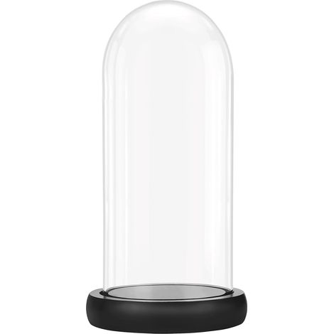 cloche en verre avec socle en bois noir 26,5 cm – pour centres de table, lampes led et objets décoratifs