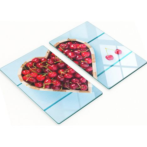 Tablas de vidrio decorativas multifuncionales para cocina, dise帽o de coraz贸n de cerezo, 2x30x52 cm.