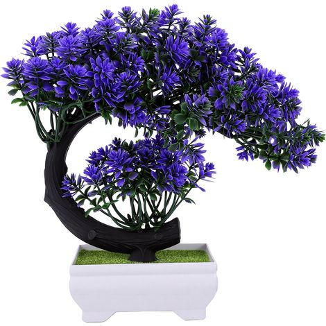Petit bonsaï artificiel, petite fleur violette décorative en plastique, pour bureau à domicile ou étagère. (1/5)