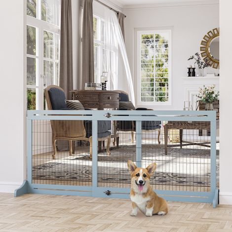 Barrière de sécurité pour chien extensible longueur réglable 104-180 x 36 x 69 cm pin bleu gris