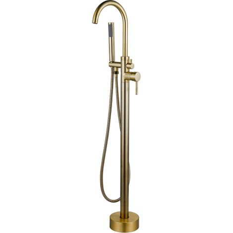 Fortifura Calvi Robinet baignoire sur pied 107.8cm avec douchette Laiton brossé (1/5)