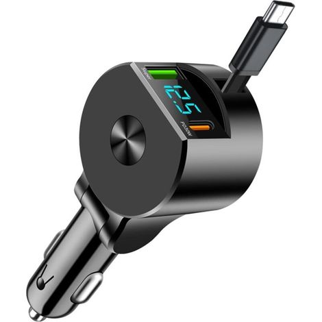 Rétractable Chargeur Voiture, USB C Accessoire Voiture Interieur, 75W Chargeur Allume Cigare, Voyage Accessoires, Adaptateur Allume Cigare USB pour iPhone 16 15 14 13 12 Pro Max Plus Galaxy S24 (1/5)