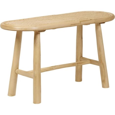 Banc / Bout de lit en teck massif avec cannage rotin L. 80 cm - BRUNO (1/5)
