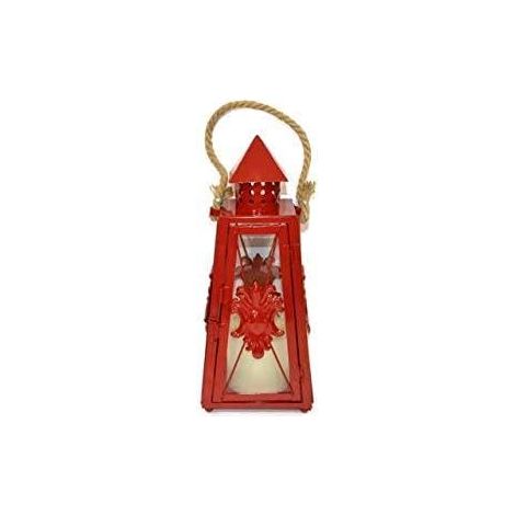 Lanterne avec Bougie à Batterie, Rouge, 29 cm