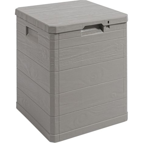 Toomax Multibox Woody's 90 baule da 90L, contenitore da esterni grigio tortora 42,5x44x50h effetto legno in plastica resistente, resistente ai raggi UV, dotato di foro per lucchetto, per esterni