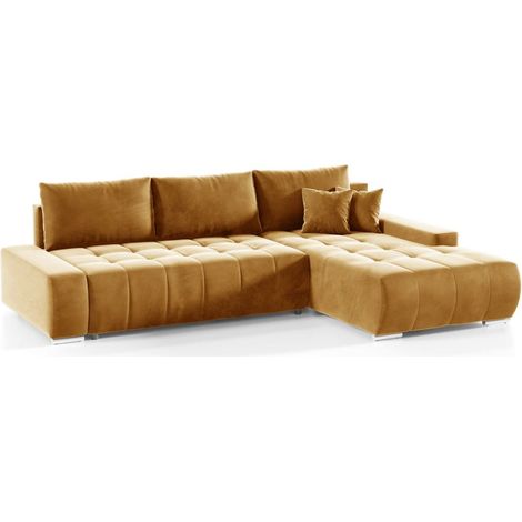 Ecksofa Sofa mit Schlaffunktion VOGAR Stoff Monolith Honiggelb Ottomane Rechts (1/4)