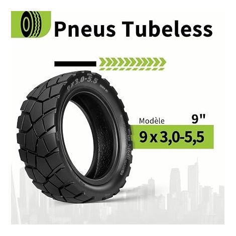 Pneu 9x3.0-5.5 sans Chambre à air pour G2 Pro Trottinette électrique 9 Pouces Pneu de Rechange Avant/Arrière (Noir-2 Pièce) (1/4)