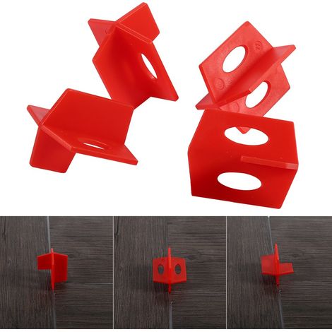 50-teiliges 1/16"-Nivelliersystem für rote Fliesen, 3-seitige Kreuz- und T-förmige Abstandshalter, Werkzeuge für Keramikböden und -wände (1/5)
