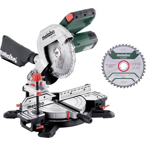 Metabo – Scie à onglet 216mm – Alimentation 1100W – Vitesse 5000 tr/min – Coupe précise pour bois dur – Plateau tournant avec réglage rapide (1/10)