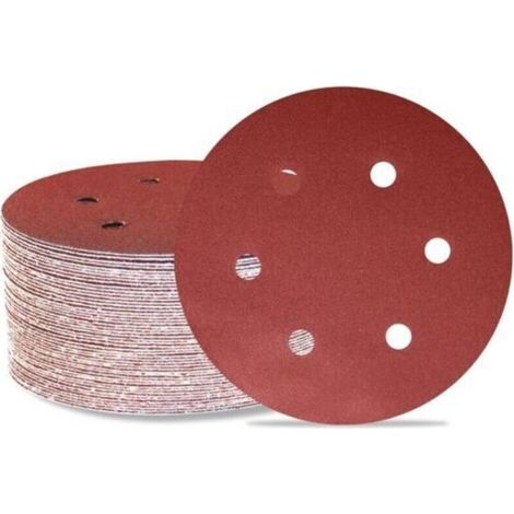 Disques de ponçage orbitaux aléatoires 150 mm, grain 120, 6 trous, lot de 50, papier abrasif pour bois, métal et carrosserie (1/5)