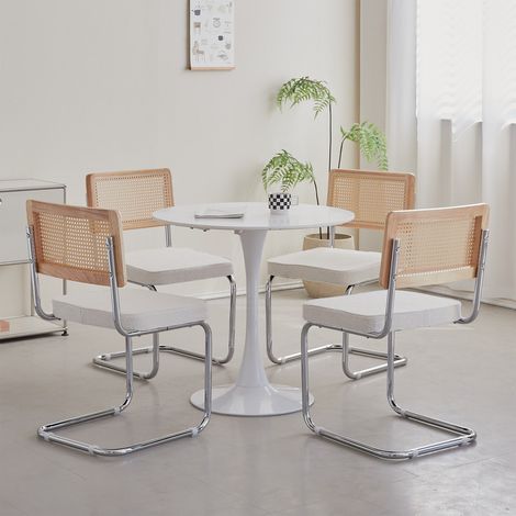 Wokaka Lote de 4 sillas de comedor - Con Asiento Acolchado y Base en Metal Cromado - Blanco