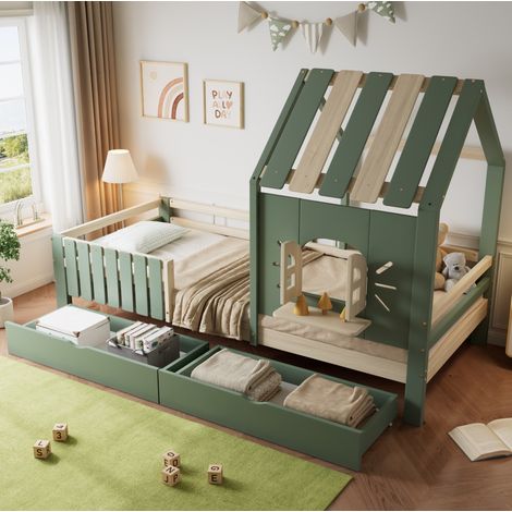 letto struttura 90x200 con 2 cassetti verde naturale OKMYHOME (1/5)