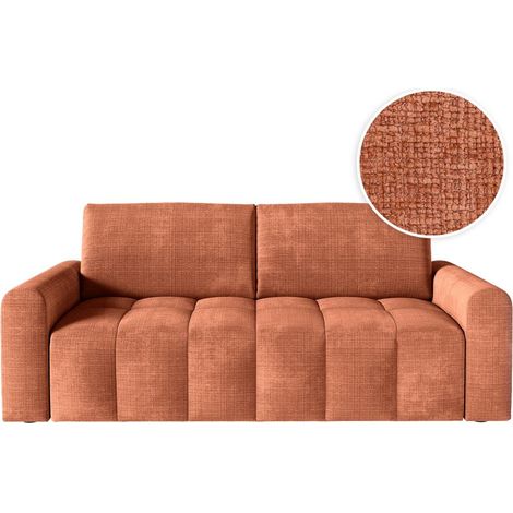 Canapé SILVIO convertible express 3 places couchage 140x190cm matelas 13cm tissu chenille terracotta (1/5)