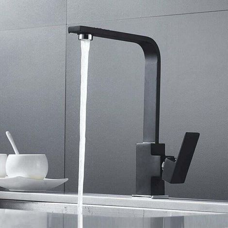 YMYNY Mitigeur de cuisine Robinet de cuisine carré avec bec haut - Mitigeur pour évier de cuisine - Laiton (noir)