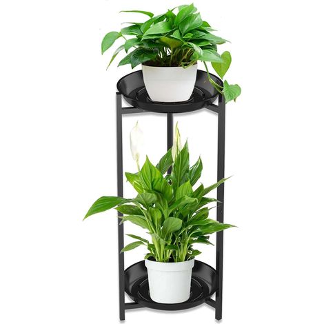 2 Niveaux Porte Plante Interieur Étagère Plante,Ronde en Métal à Pour Plantes,Support de Pot de Fleurs Pour Intérieur et D'extérieur Balcon, Salon, Jardin, Terrasse (1/5)