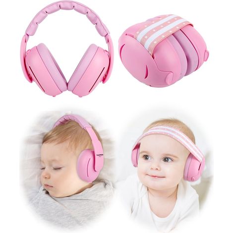 [2 en 1] Casque antibruit pour bébé - [Deux modes] Casque antibruit pour bébé - Casque antibruit pour nourrissons - Protection auditive pour les enfants âgés de 3 mois à 4 ans Rose