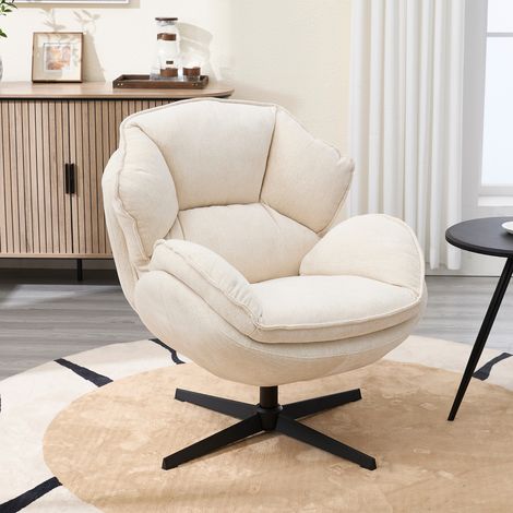 Wahson Fauteuil Relax en Chenille pour Salon, Fauteuil de Salon Pivotante Fauteuil Salon Moderne avec Coussin Epais, Cadre en Métal, Blanc