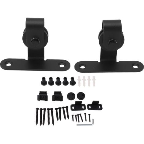 Ensemble de roulettes et accessoires pour porte de grange coulissante noire miniature, compatible avec les armoires. (1/5)
