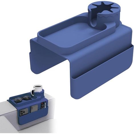 Plateau d'accoudoir pour canapé - Plateau d'accoudoir - Étagère de rangement - Organisateur d'accoudoir - Porte-gobelet - Silicone - Bleu 48 cm x 29,5 cm x 2 cm (1/5)
