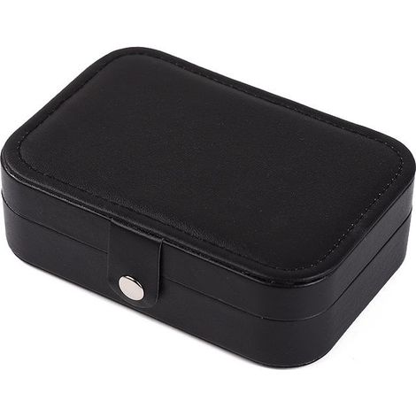 Schmuckkästchen – kleiner zweistöckiger Schmuckorganizer, Aufbewahrungsbox aus PU-Leder für Ringe, Halsketten, Ohrringe (schwarz) (1/4)