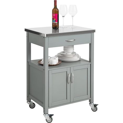 SoBuy Kitchen Trolley Cart Storage Trolley Serving Trolley Kitchen Cabinet with Stainless Steel Worktop,FKW22-HG