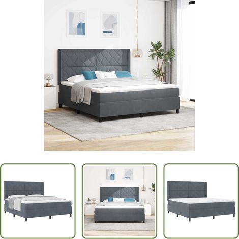 Samtmatratze -  Boxspringbett mit Matratze Dunkelgrau 180 x 200 cm Samt (1/5)