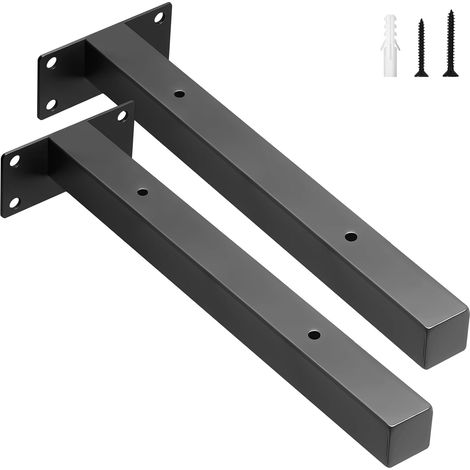 Lot de 2 Équerre Étagère Murale Métal Renforcée, Support Etagere Invisible, 50KG Charge, Support Étagère Murale, Conception Creuse, Équerre Étagère Durable Noir 25 cm (1/5)