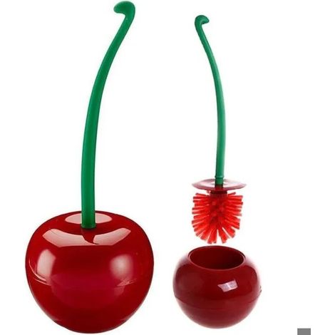 Ensemble brosse de toilette en forme de cerise, brosse compacte rétractable avec support, design mignon (1/5)