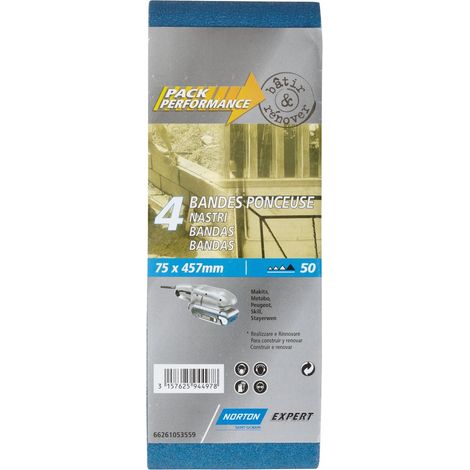 Paquete de 4 bandas abrasivas NORTON, 75 x 457 mm, grano 50 NORTON (1/3)