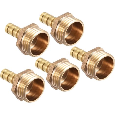 8mm Raccord cannelé à G1/2 Filet Mâle Tuyau x 5PCS Droit Laiton Raccord cannelé Tuyau Raccord pour Air Eau Carburant Pneumatique Tuyau, Or (1/5)