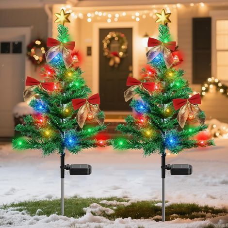 Sapin de Noël Lampe Solaire Extérieure, 2 Arbres de Noël avec Multicolore Lumière Solaire Exterieur, Étanche IP65 Décoration de Noël pour Jardin, Terrasse, Chemin, Cour (1/5)
