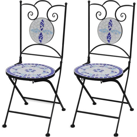 Chaises de bistro Chaises de jardin pliables 2 pcs Céramique Bleu et blanc BGT65587 (1/5)
