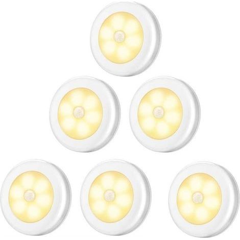 Lampe De Placard/Armoire Led,6pcs Lampes Armoire Veilleuse,Eclairage Led Détecteur De Mouvement Avec Base Magnétique,Pour Escalier Cuisine Vitrines Cabinet (Alimenté Par Batterie) Blanc Lumièr (1/5)