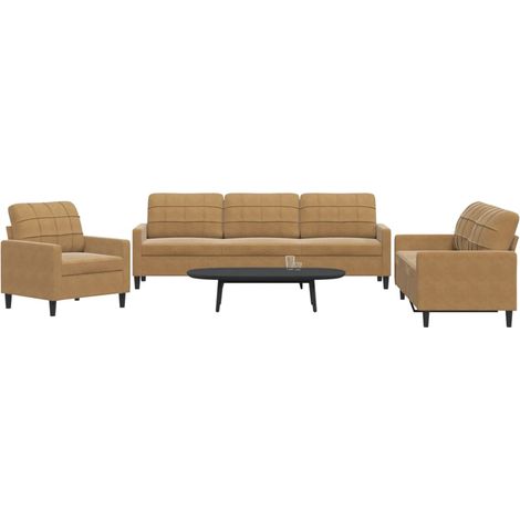 vidaXL Ensemble de canapés 3 pcs avec coussins Marron Velours (1/5)